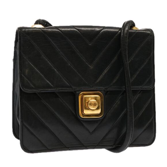 CHANEL V Stitch Shoulder Bag Lamb Skin Black CC - Picture 1 of 16